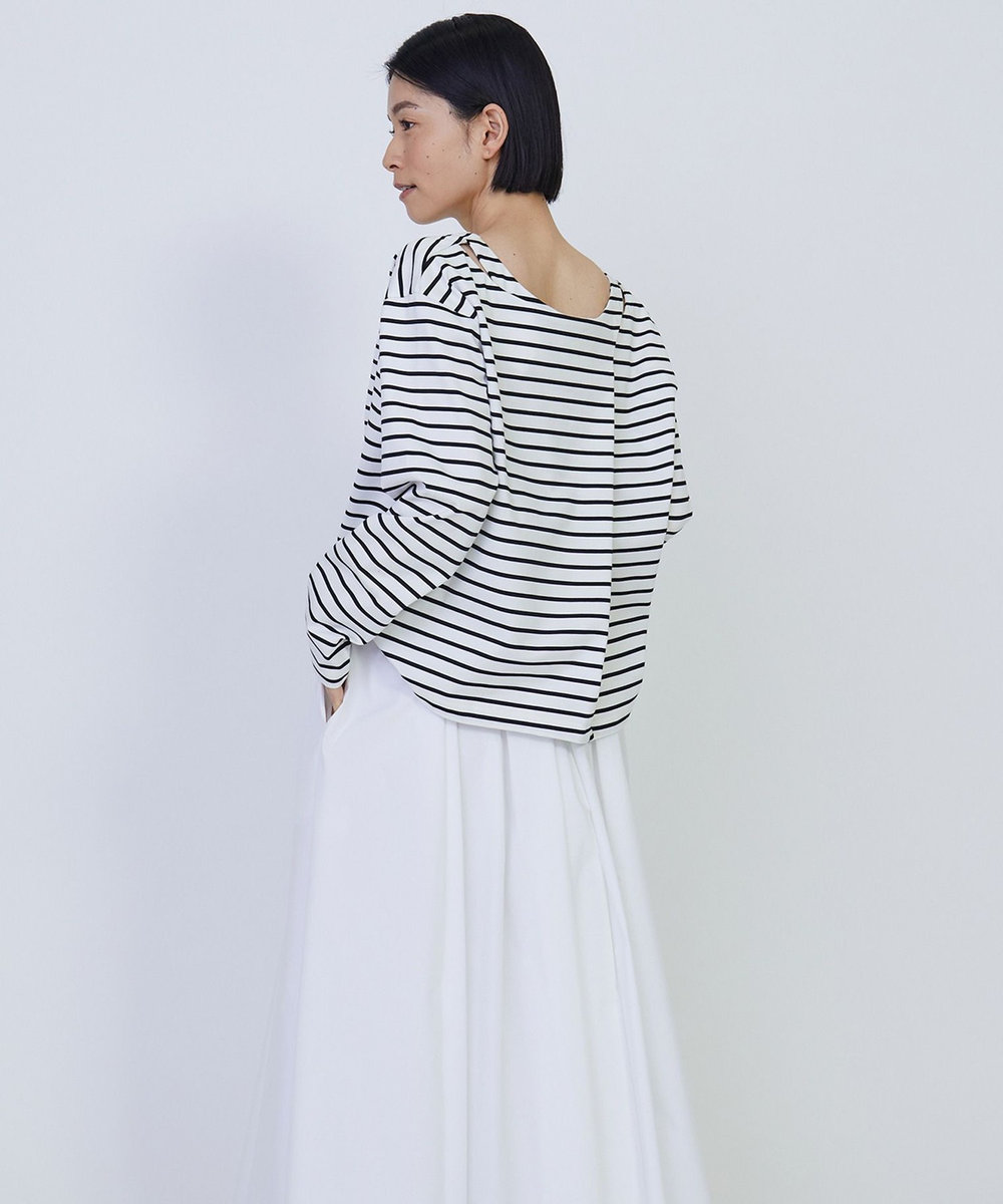1er Arrondissement バックツイストボーダーロングスリーブＴシャツ オフホワイト