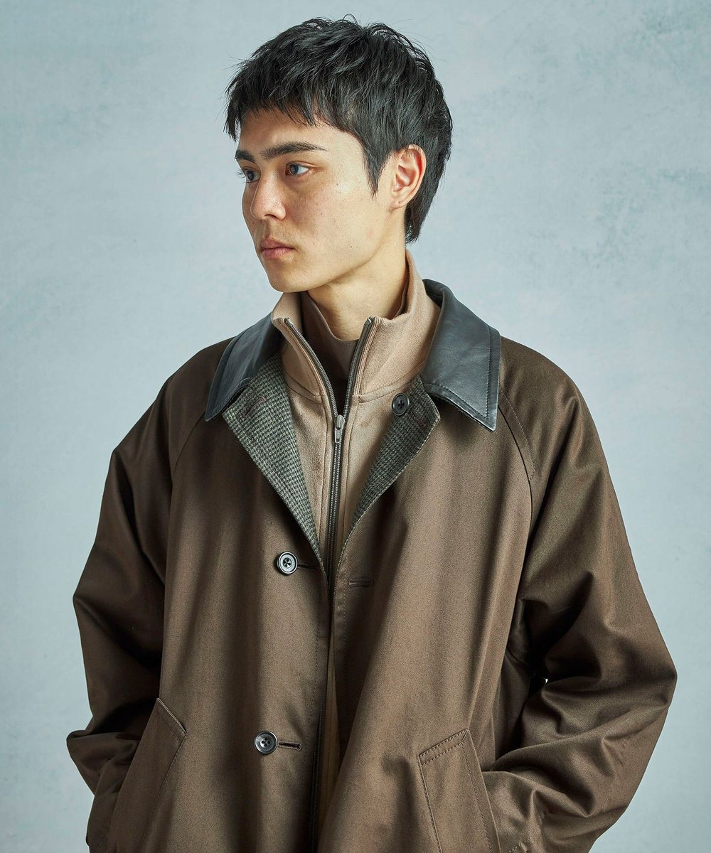 MEN'S BIGI 【50th Anniv . 中田 慎介】 COTTON TWILL x WOOL HOUND'S TOOTH REVERSIBLE COAT ブラウン