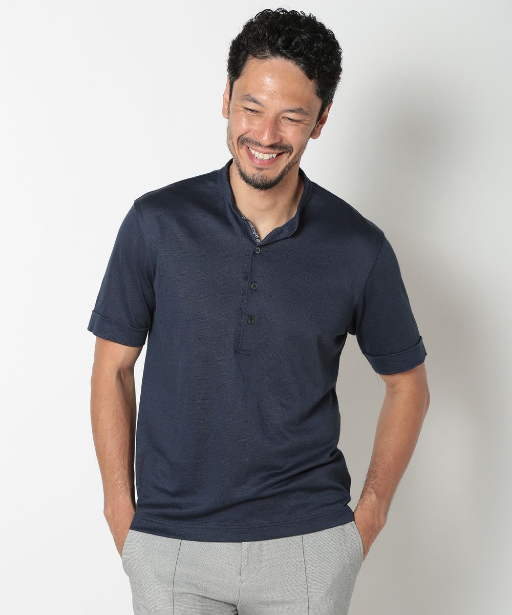 MEN'S BIGI <COOL MAX>バンドスキッパーポロシャツ ネイビー