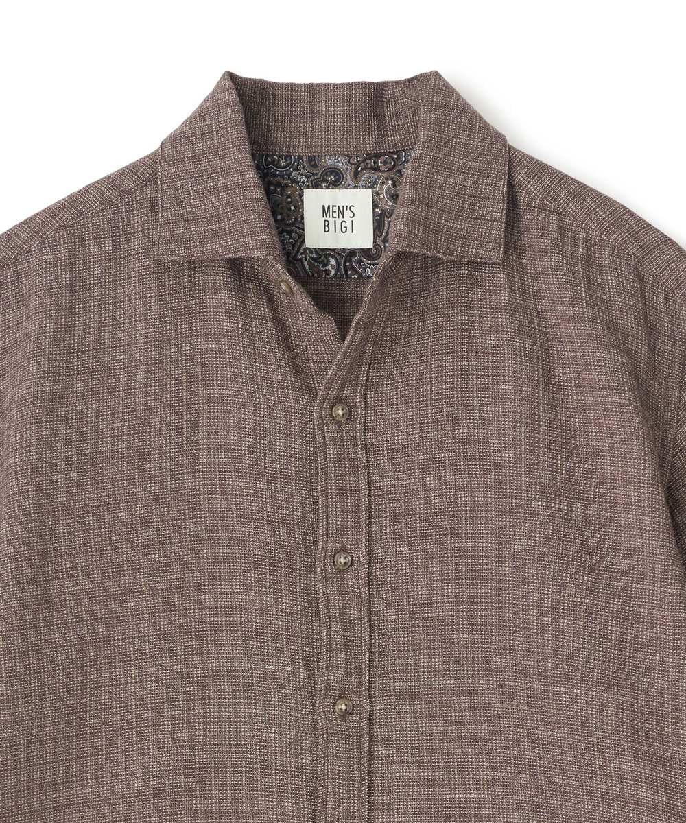 MEN'S BIGI メランジ 七分袖シャツ ブラウン
