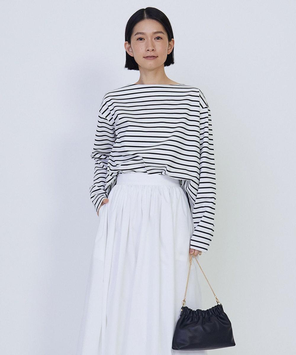1er Arrondissement バックツイストボーダーロングスリーブＴシャツ オフホワイト