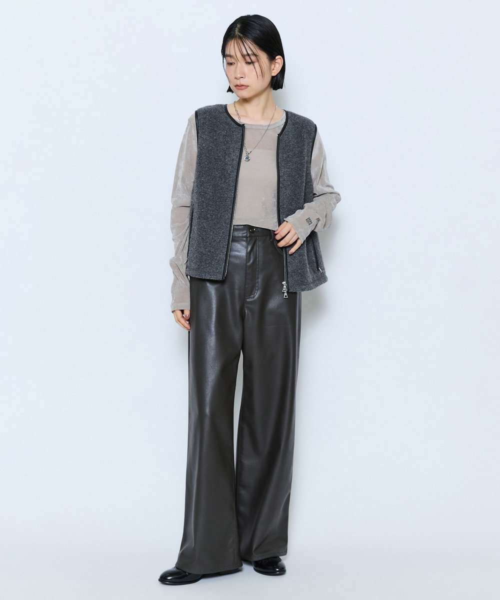 feerique feerique フェイクレザーワイドパンツ ブラウン