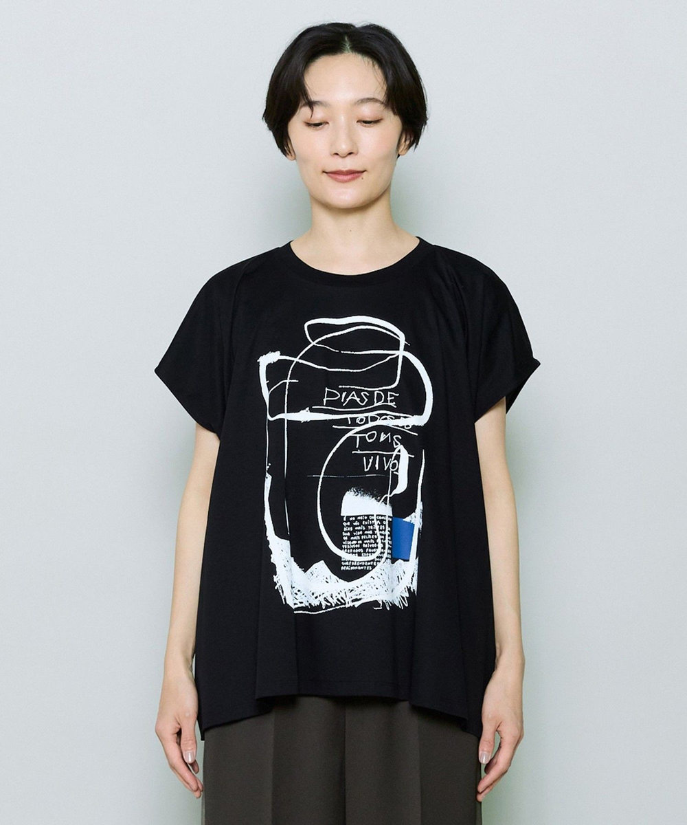 MOGA コットンスムースプリントTシャツ ブラック