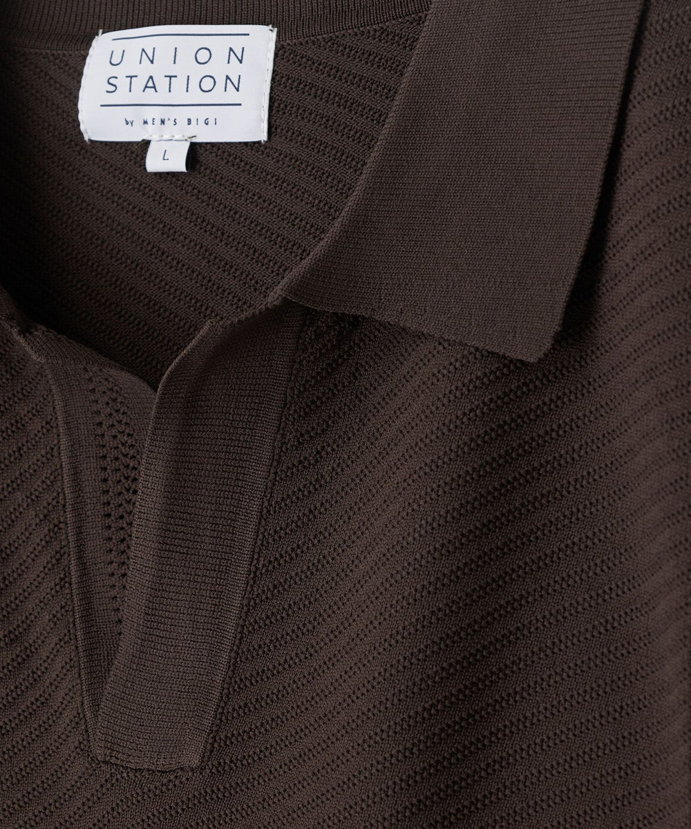 UNION STATION ポリエステルニットポロシャツ ブラウン