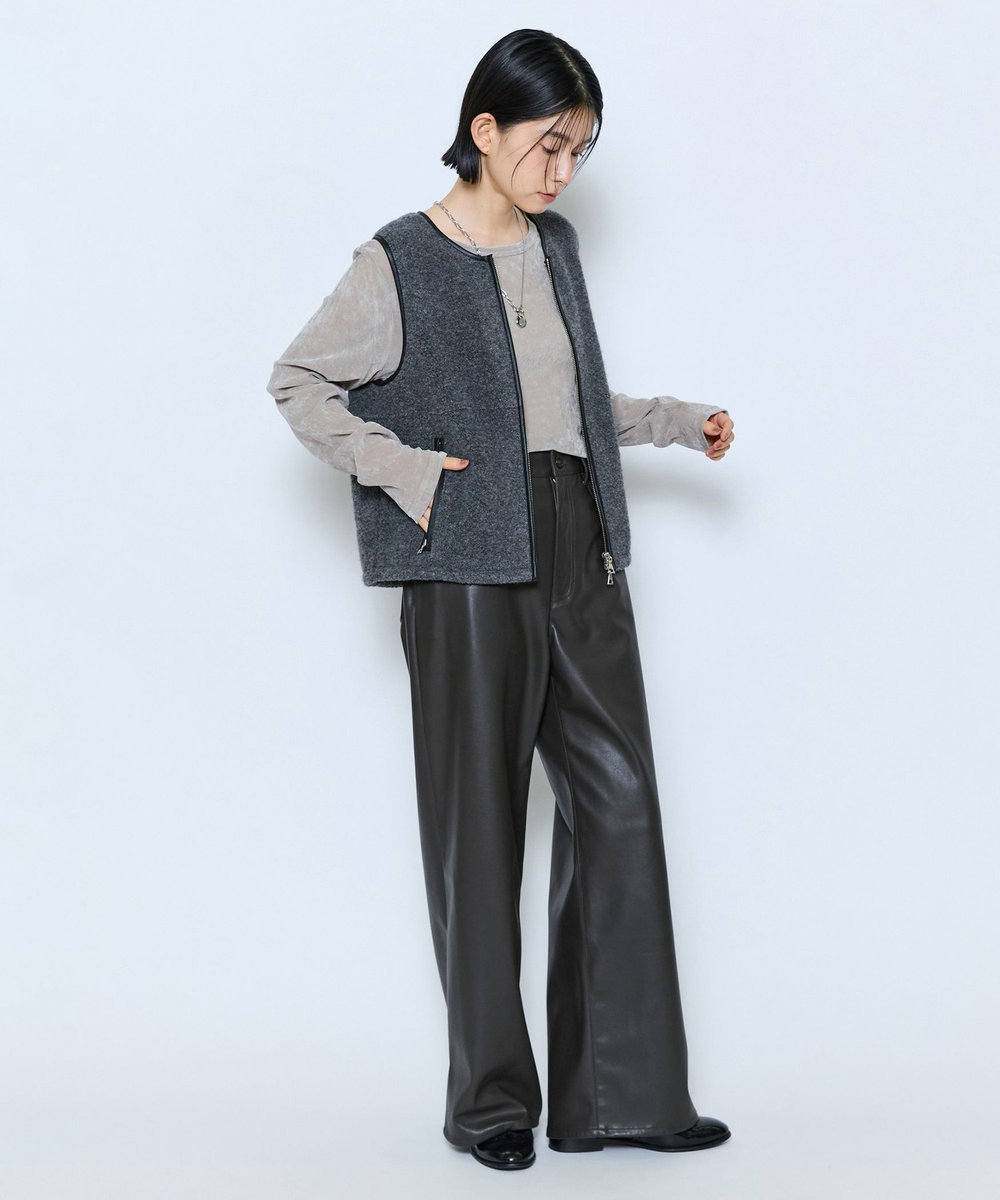 feerique feerique フェイクレザーワイドパンツ ブラウン