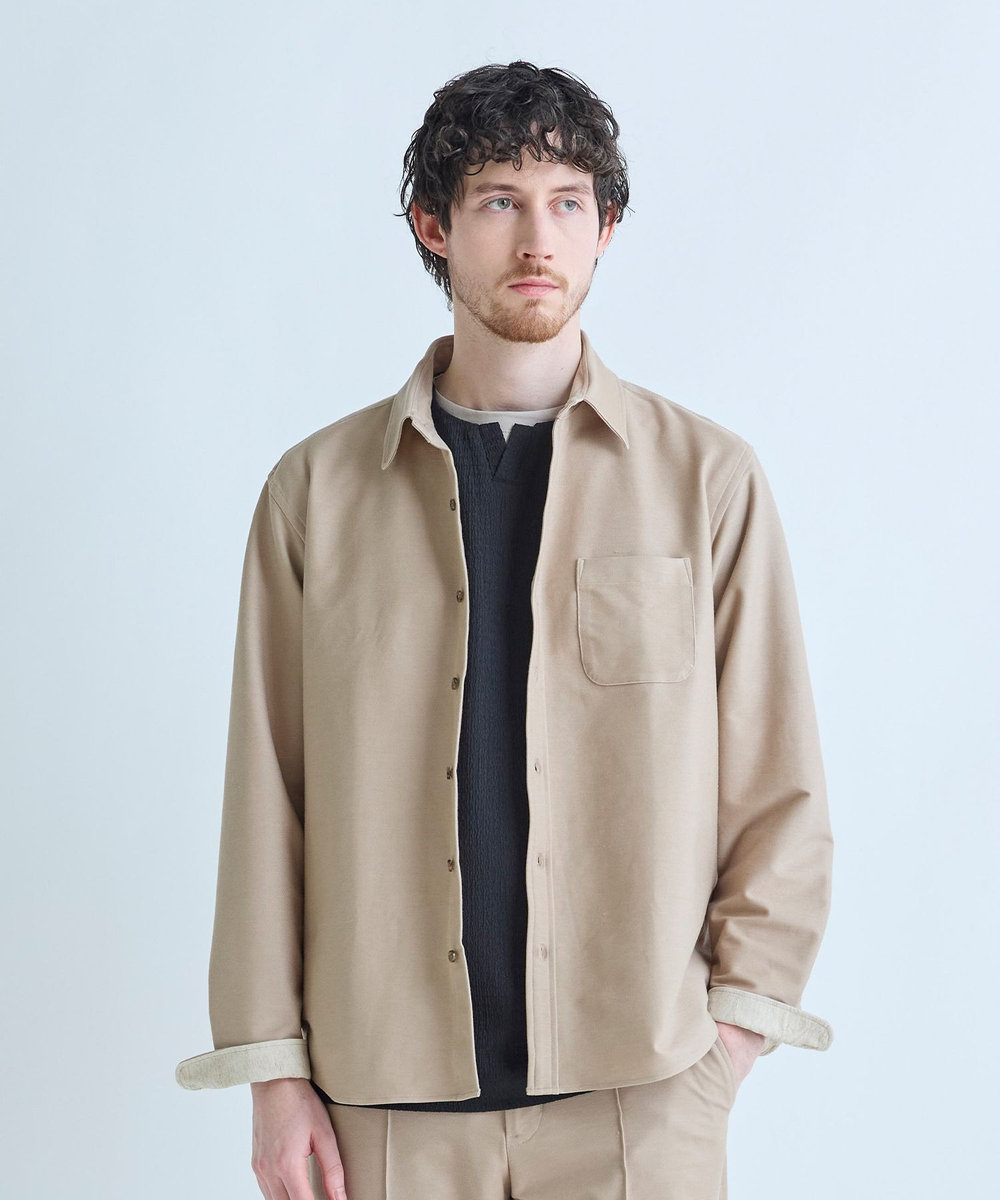 MEN'S BIGI デニムジャージ シャツブルゾン＜ストレッチ＞ ベージュ