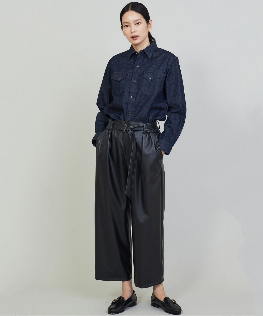 1er Arrondissement フェイクレザーワイドクロップドパンツ ブラック