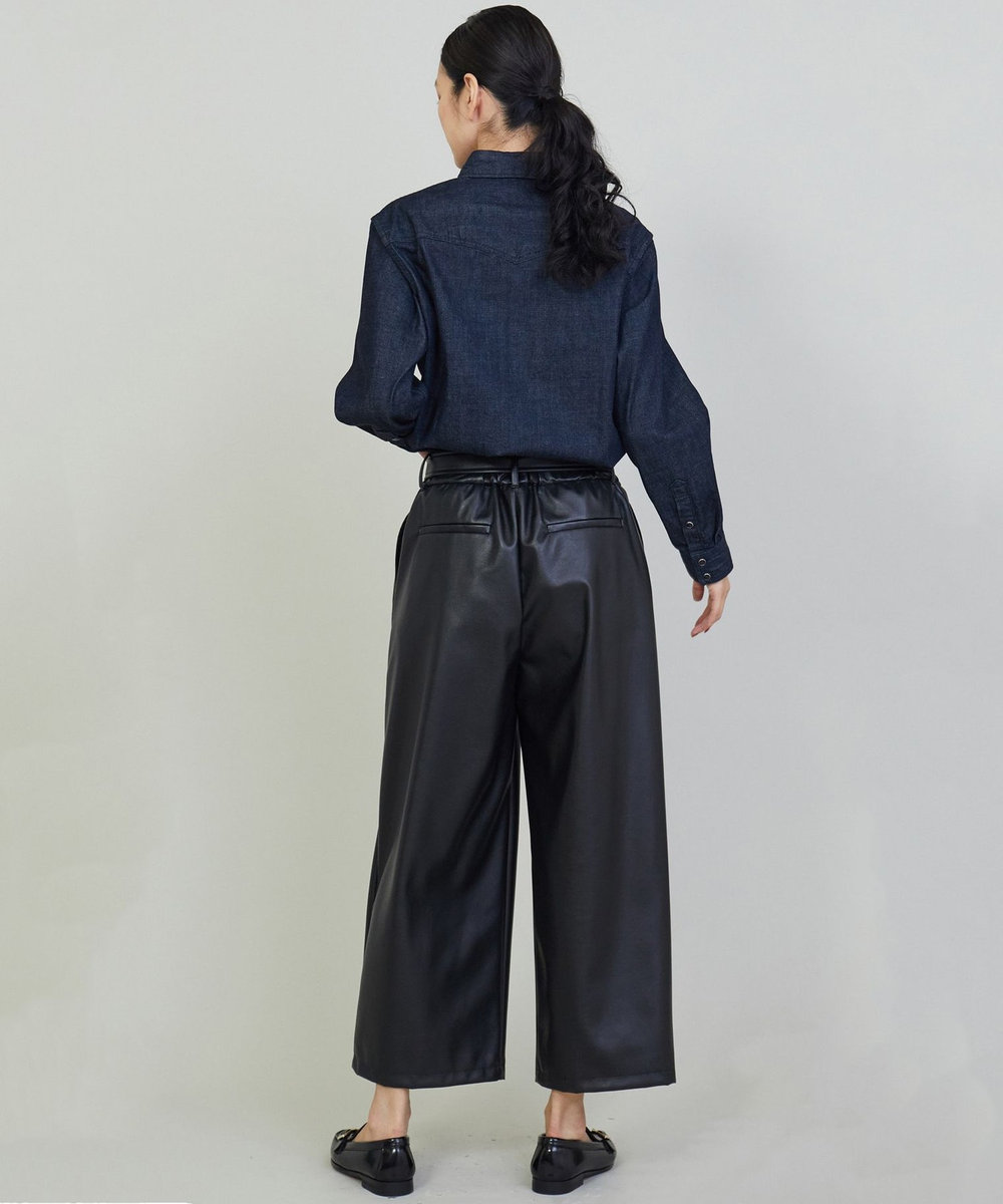 1er Arrondissement フェイクレザーワイドクロップドパンツ ブラック