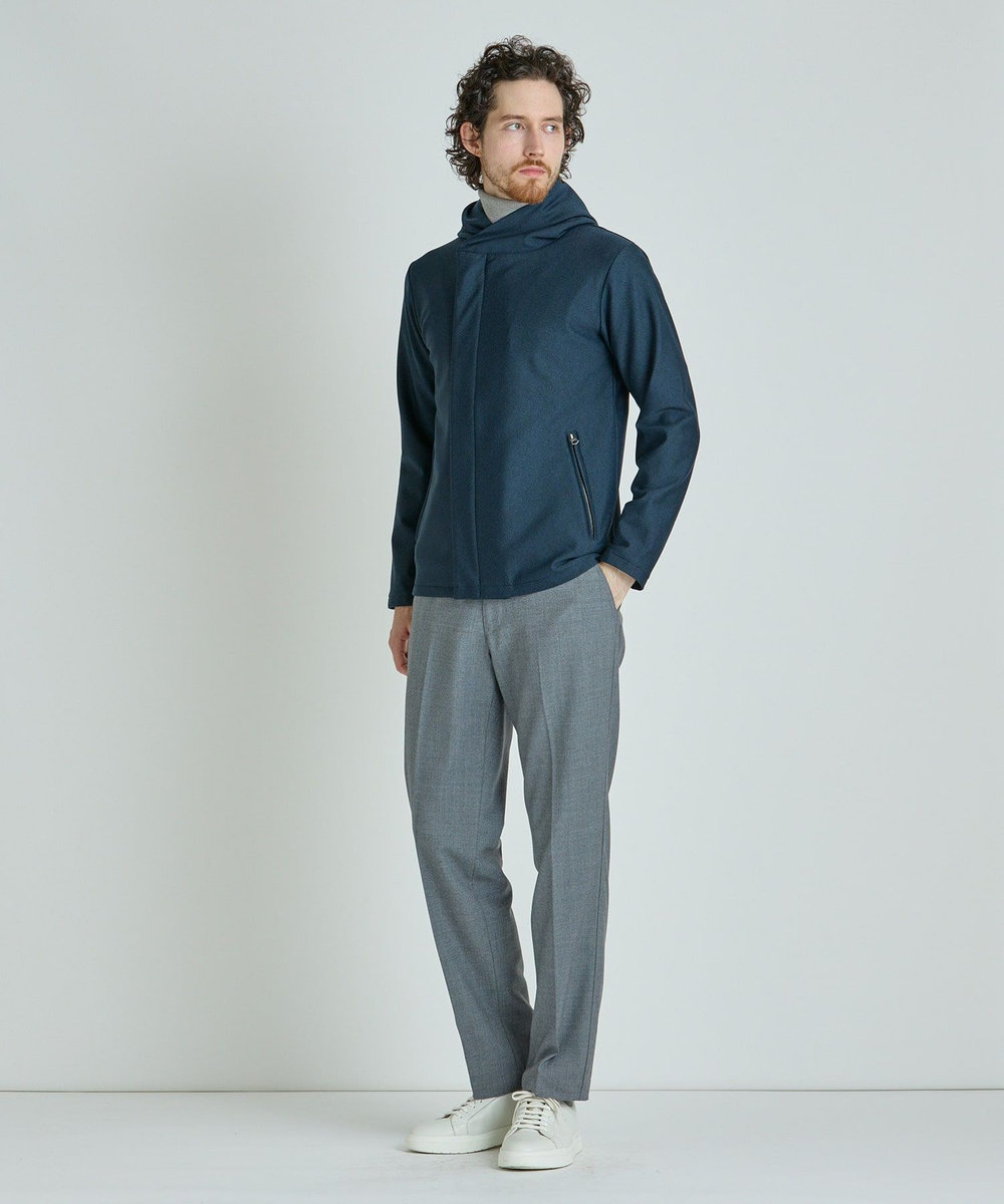 MEN'S BIGI ヒートパフォーマー ヘリンボーンプリント フードパーカー ネイビー