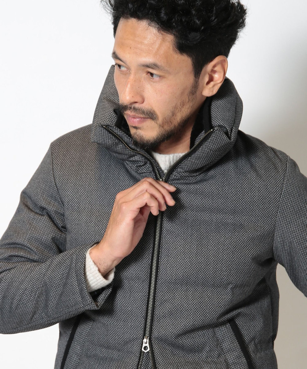 MEN'S BIGI マイクロブロックチェックボリュームネックダウン グレー系その他