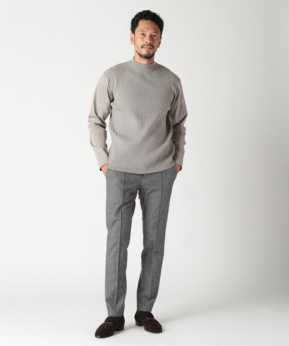 MEN'S BIGI ニットコンビモックネックカットソー グレー