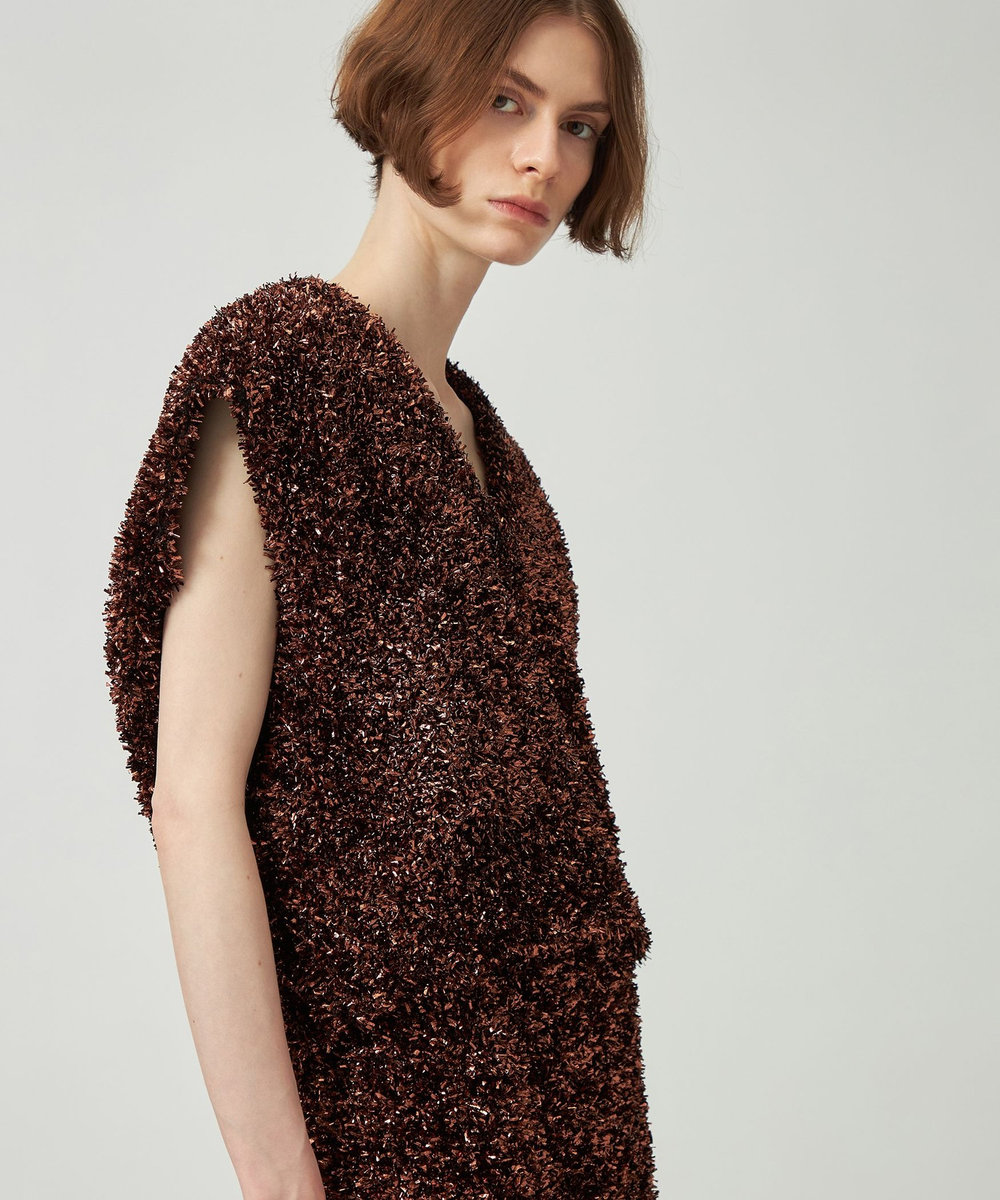 DÉPAREILLÉ METALLIC FILM YARN VEST / メタリックフィルムヤーンベスト ブロンズ