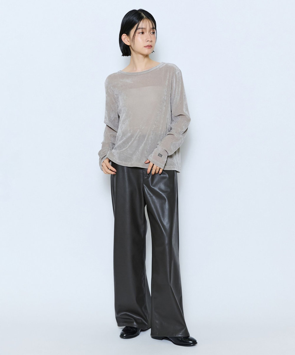 feerique feerique フェイクレザーワイドパンツ ブラウン