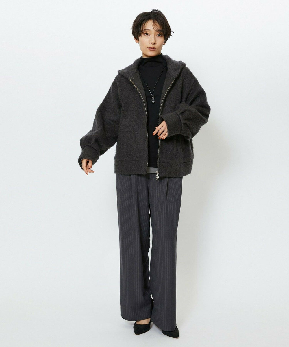 feerique Lサイズ（大きいサイズ） 【大きいサイズ】feerique モヘアシャギーフードブルゾン チャコールグレー