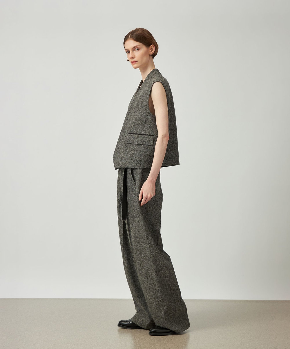DÉPAREILLÉ WOOL SLUB BELTED PANTS / ウールスラブベルテッドパンツ グレー