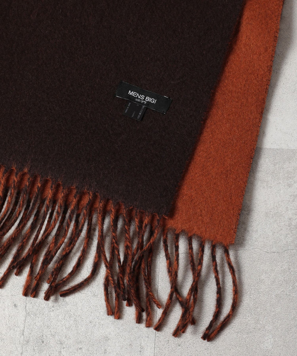 MEN'S BIGI リバーシブルウールマフラー ブラウン