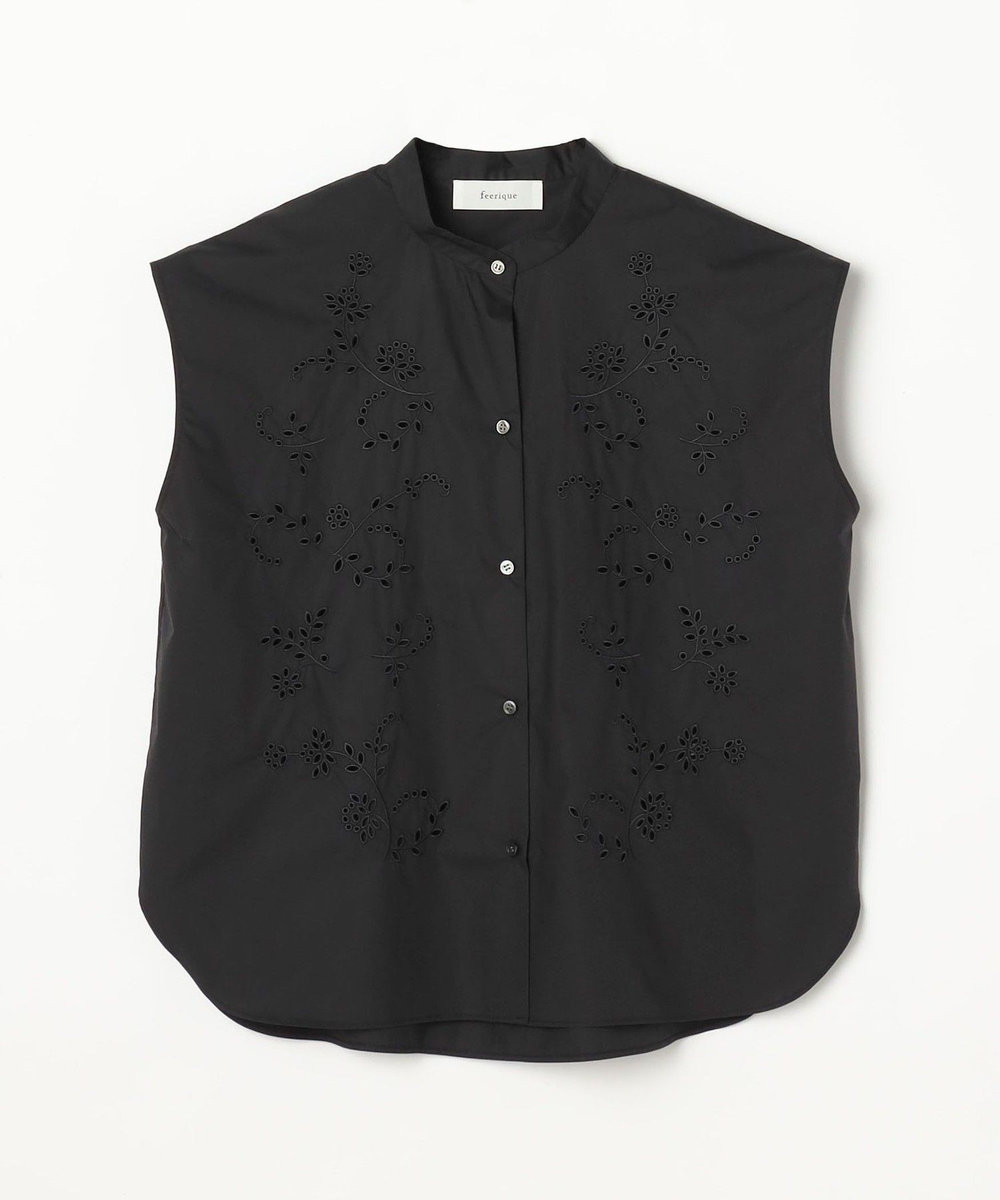 feerique feerique カットワークレースフレンチスリーブブラウス ブラック