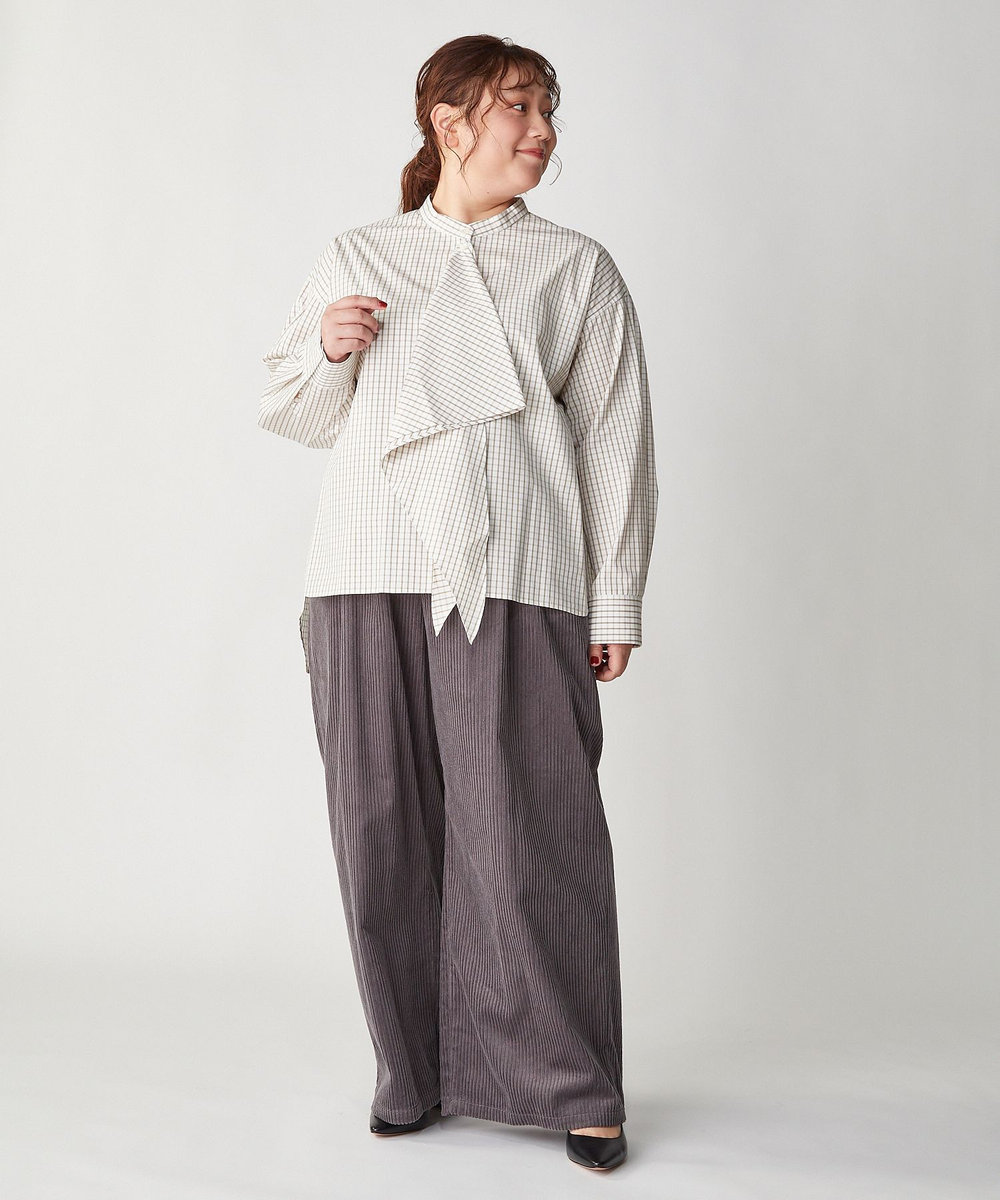 feerique Lサイズ（大きいサイズ） 【大きいサイズ】feerique タイプライターフリルシャツ チェック