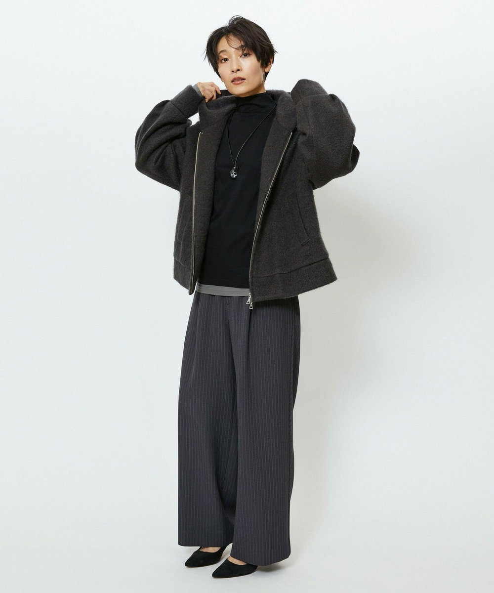 feerique Lサイズ（大きいサイズ） 【大きいサイズ】feerique モヘアシャギーフードブルゾン チャコールグレー