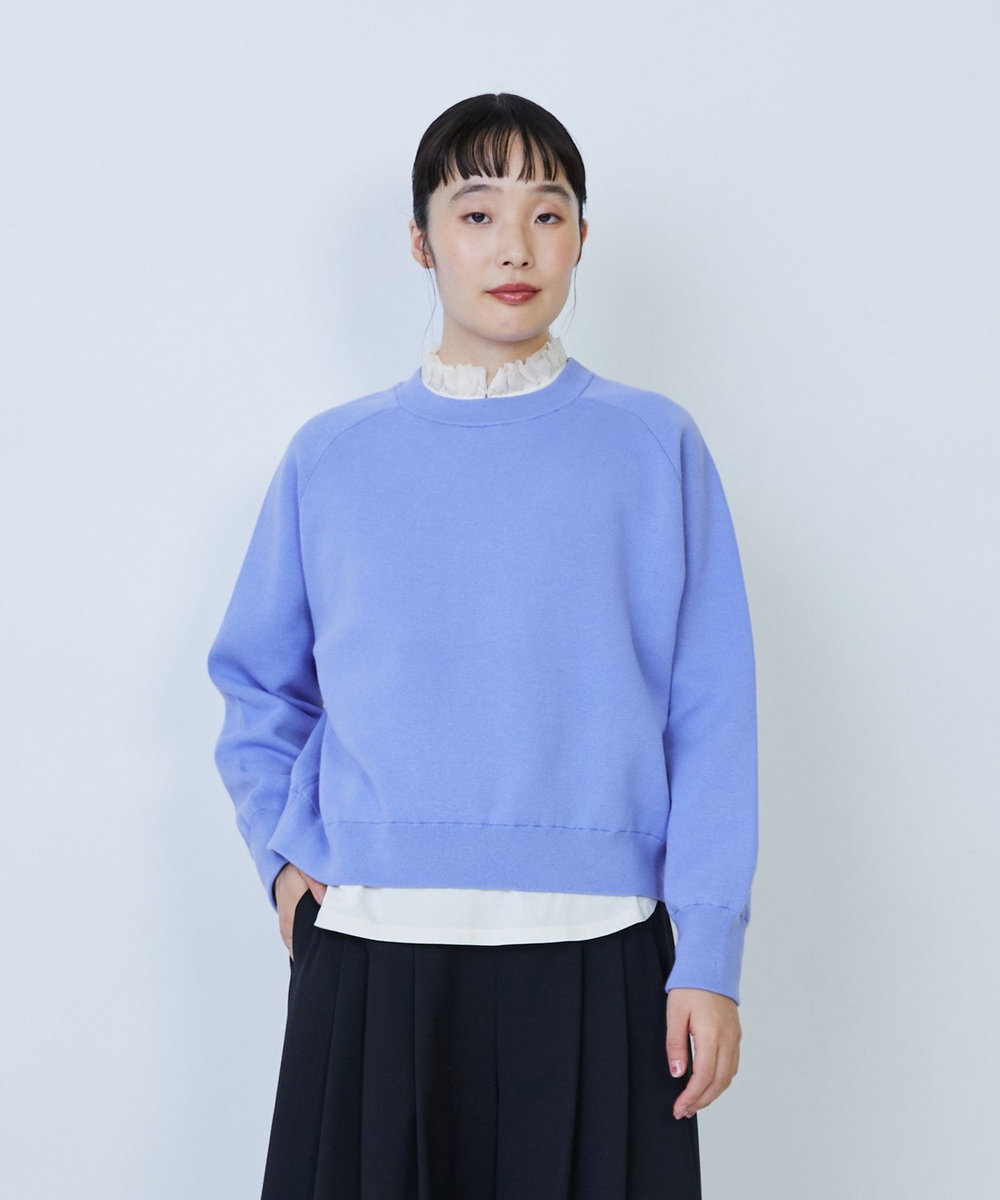LOISIR コットン接結編みニットプルオーバー ブルー
