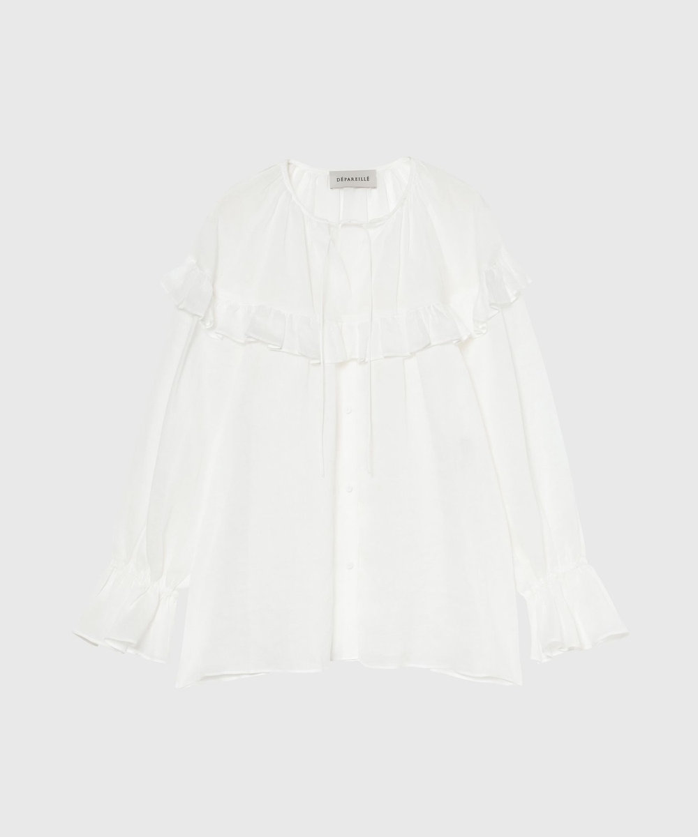 DÉPAREILLÉ RAMIE TWILL RUFFLE BLOUSE / ラミーツイルラッフルブラウス ホワイト
