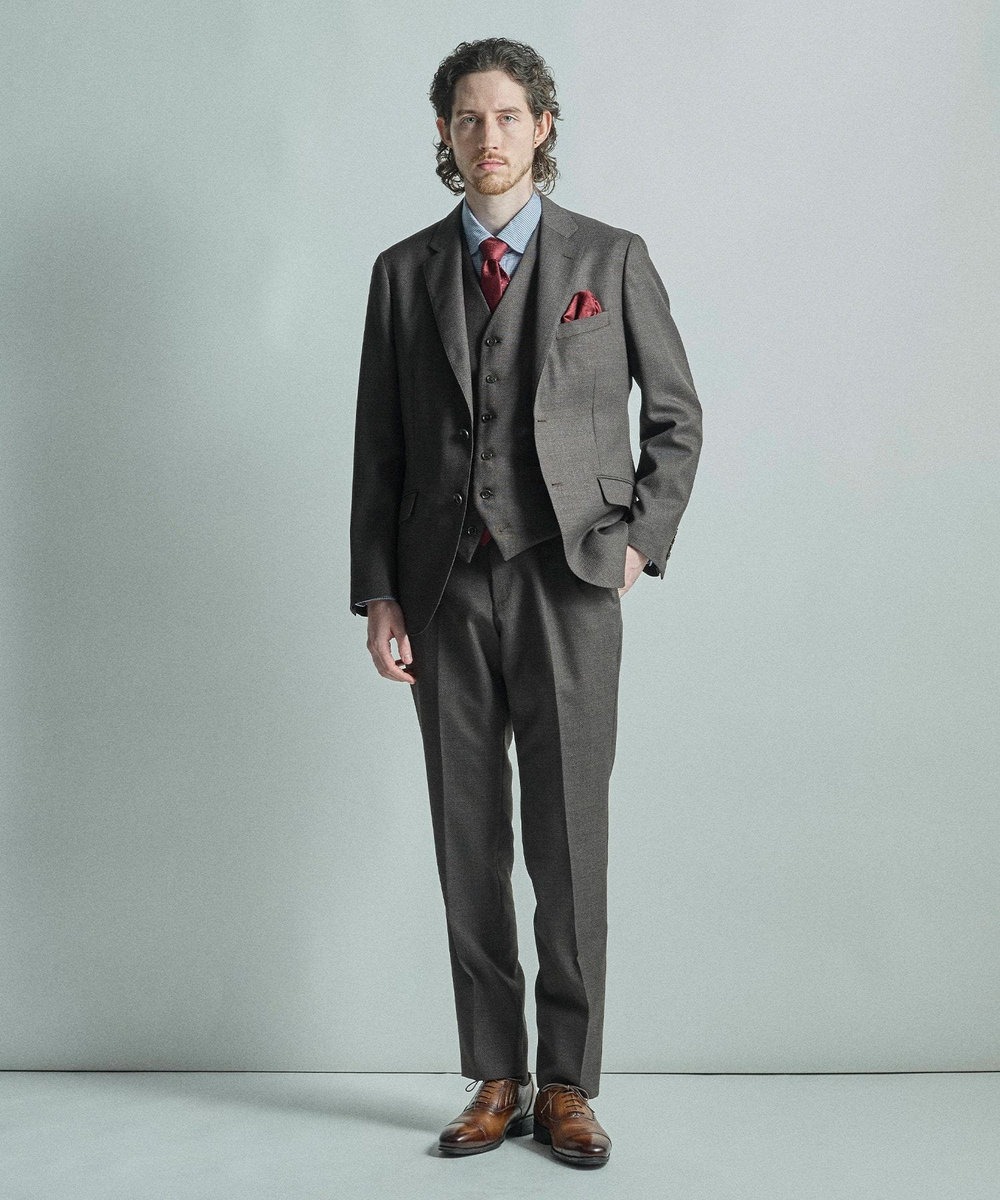 MEN'S BIGI ミックスヤーン/ホップサックスラックス ブラウン