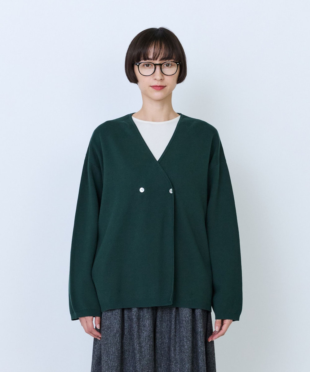 LOISIR コットンダブルジャカードカーディガン グリーン