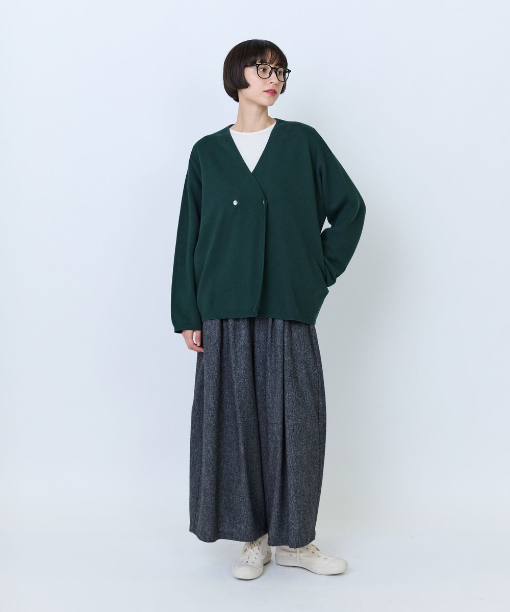 LOISIR コットンダブルジャカードカーディガン グリーン