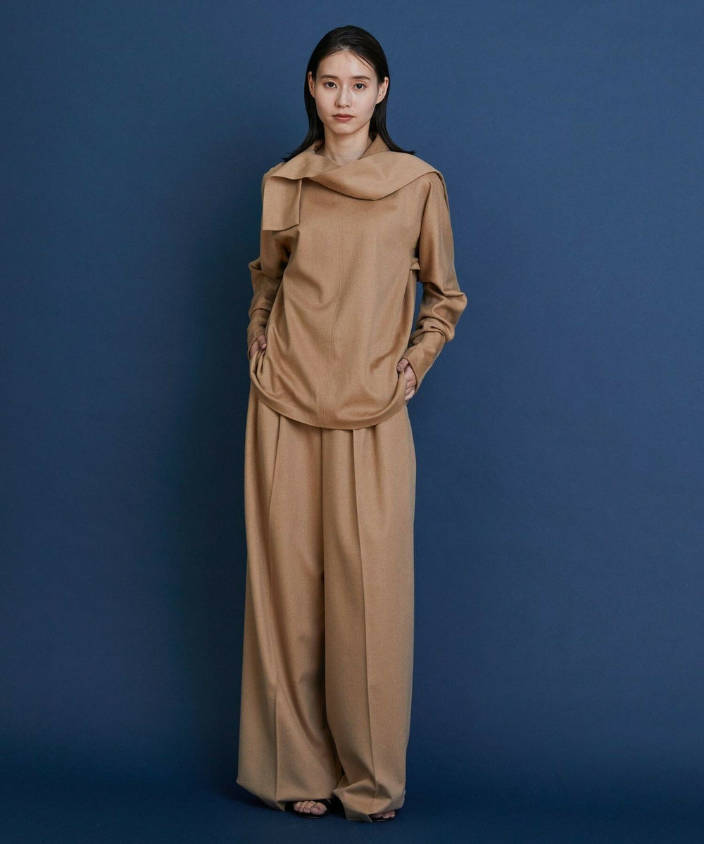L'EQUIPE COUTURIER ピュアキャメルドレープブラウス キャメル