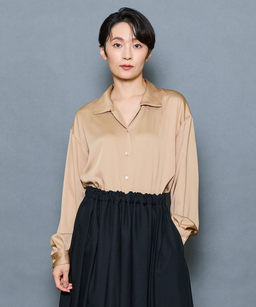 MOGA Collection MOGA Collection ドレープサテンブラウス ベージュ