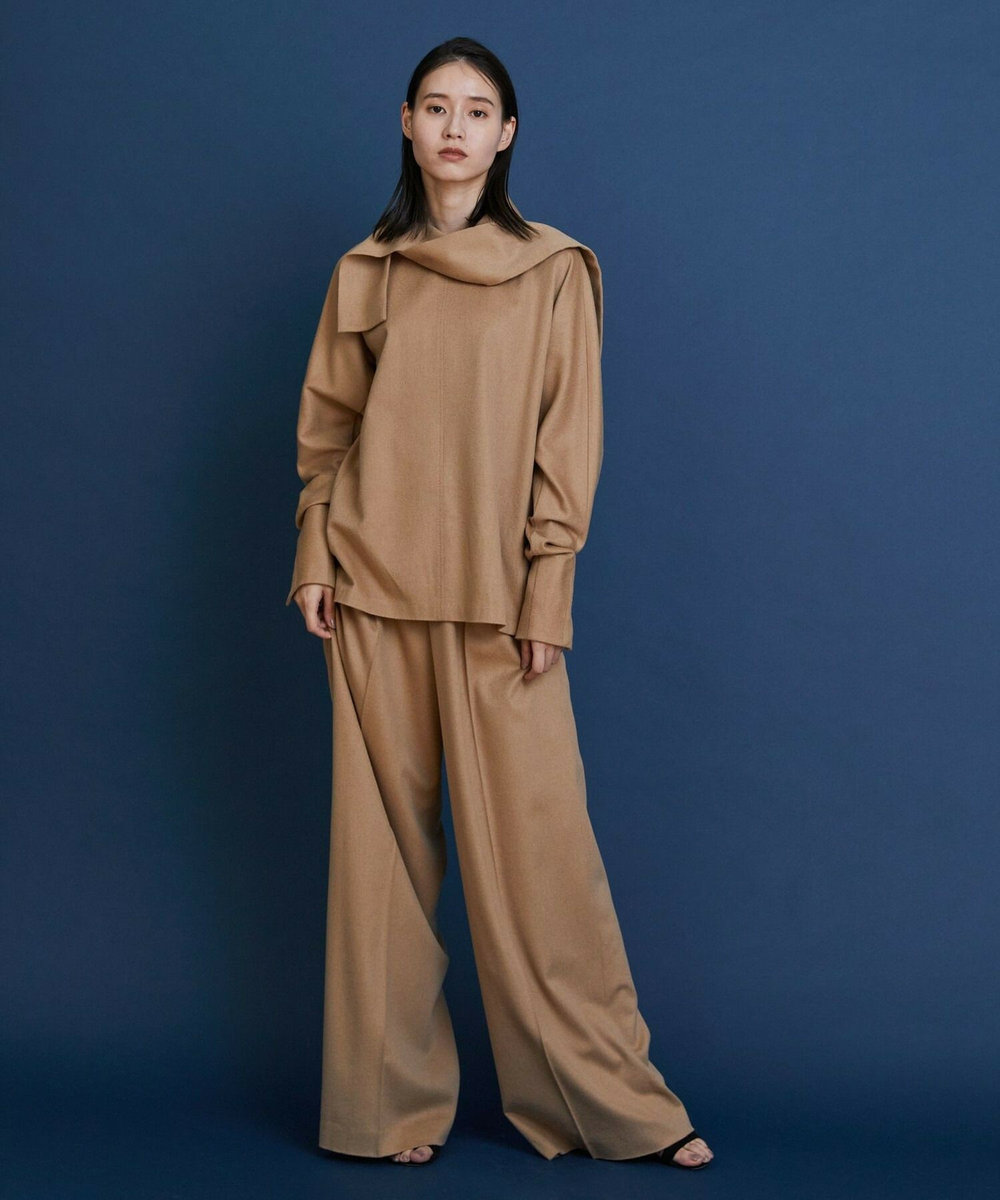 L'EQUIPE COUTURIER ピュアキャメルドレープブラウス キャメル