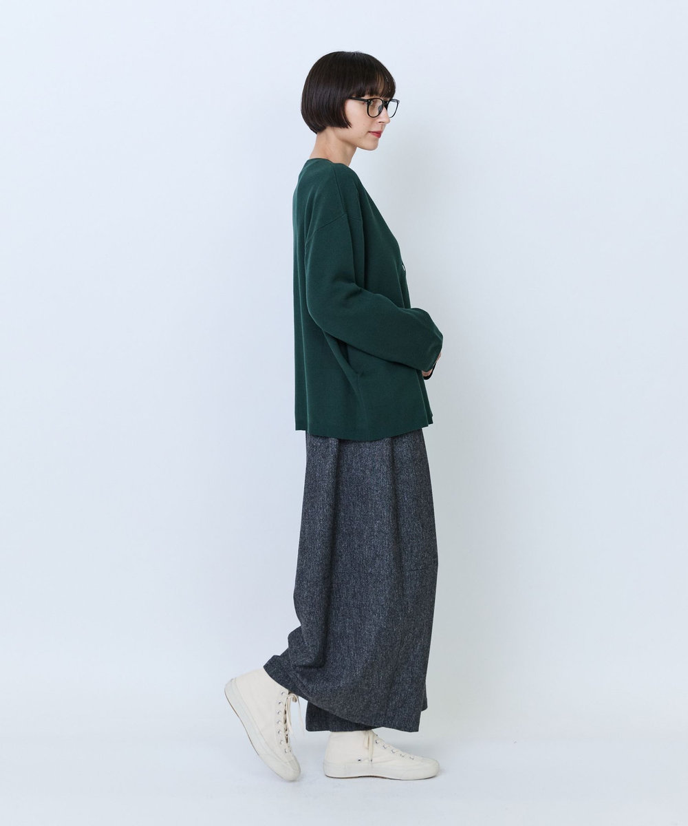 LOISIR コットンダブルジャカードカーディガン グリーン
