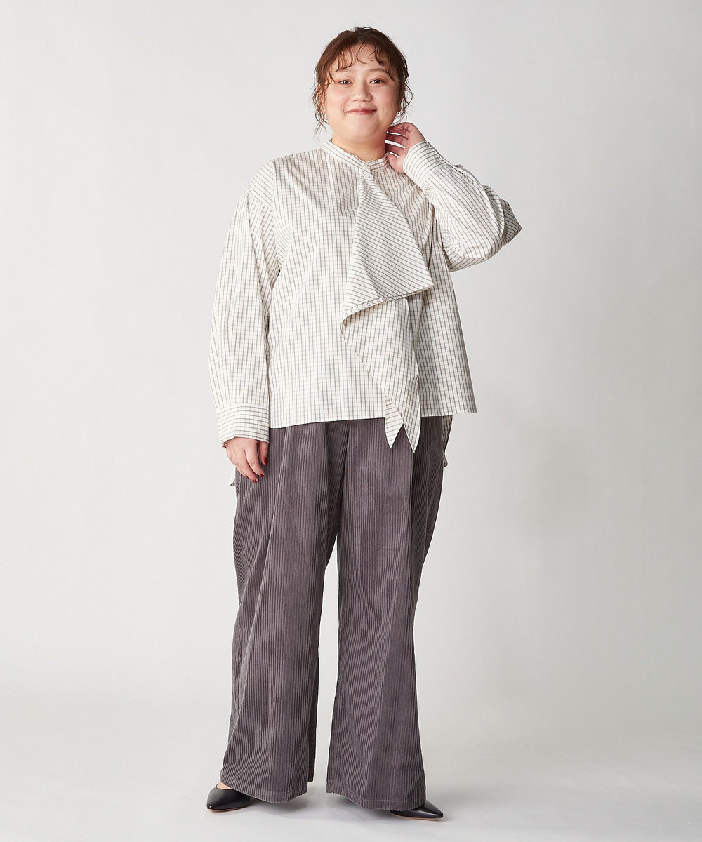 feerique Lサイズ（大きいサイズ） 【大きいサイズ】feerique タイプライターフリルシャツ チェック