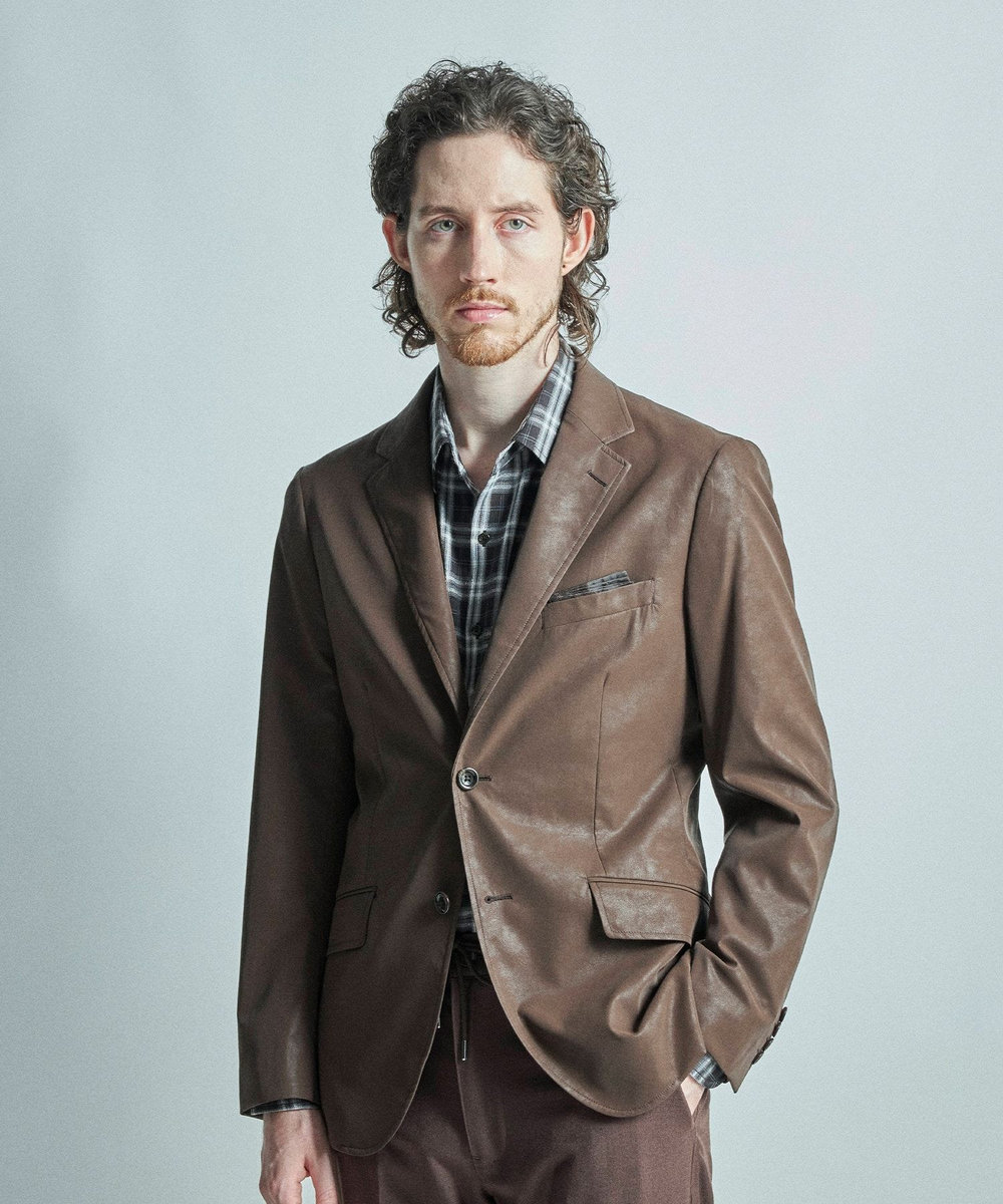 MEN'S BIGI フェイクレザー テーラードジャケット ブラウン