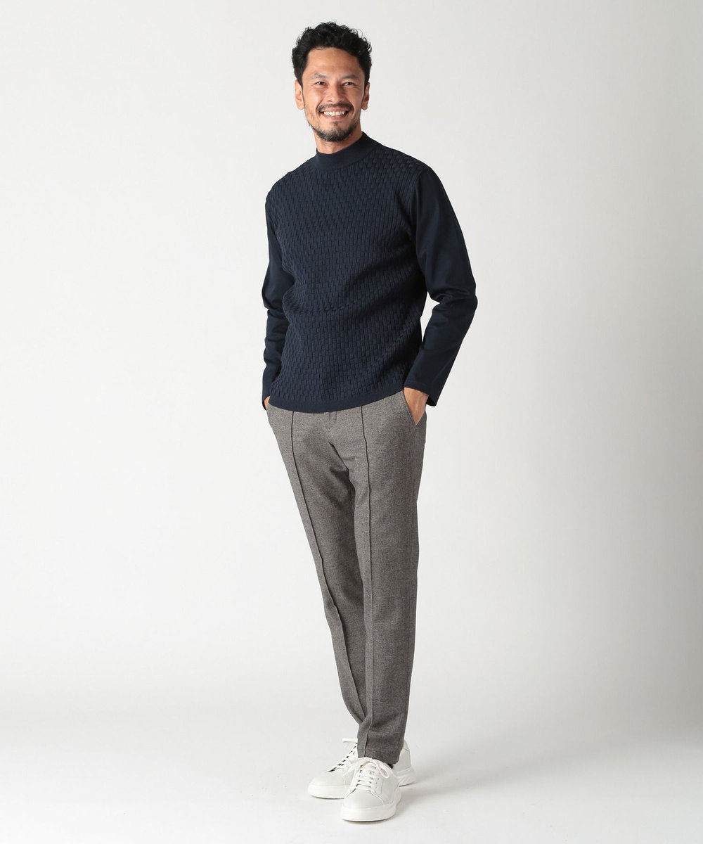 MEN'S BIGI ニットコンビモックネックカットソー ネイビー