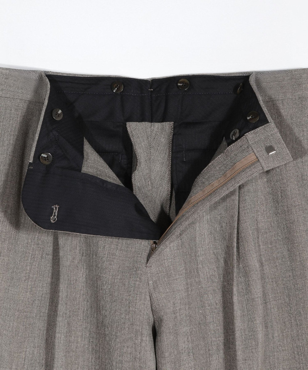 MEN'S BIGI 二重織ヘリンボーン テーパードワイドパンツ＜2WAYストレッチ＞ ベージュ