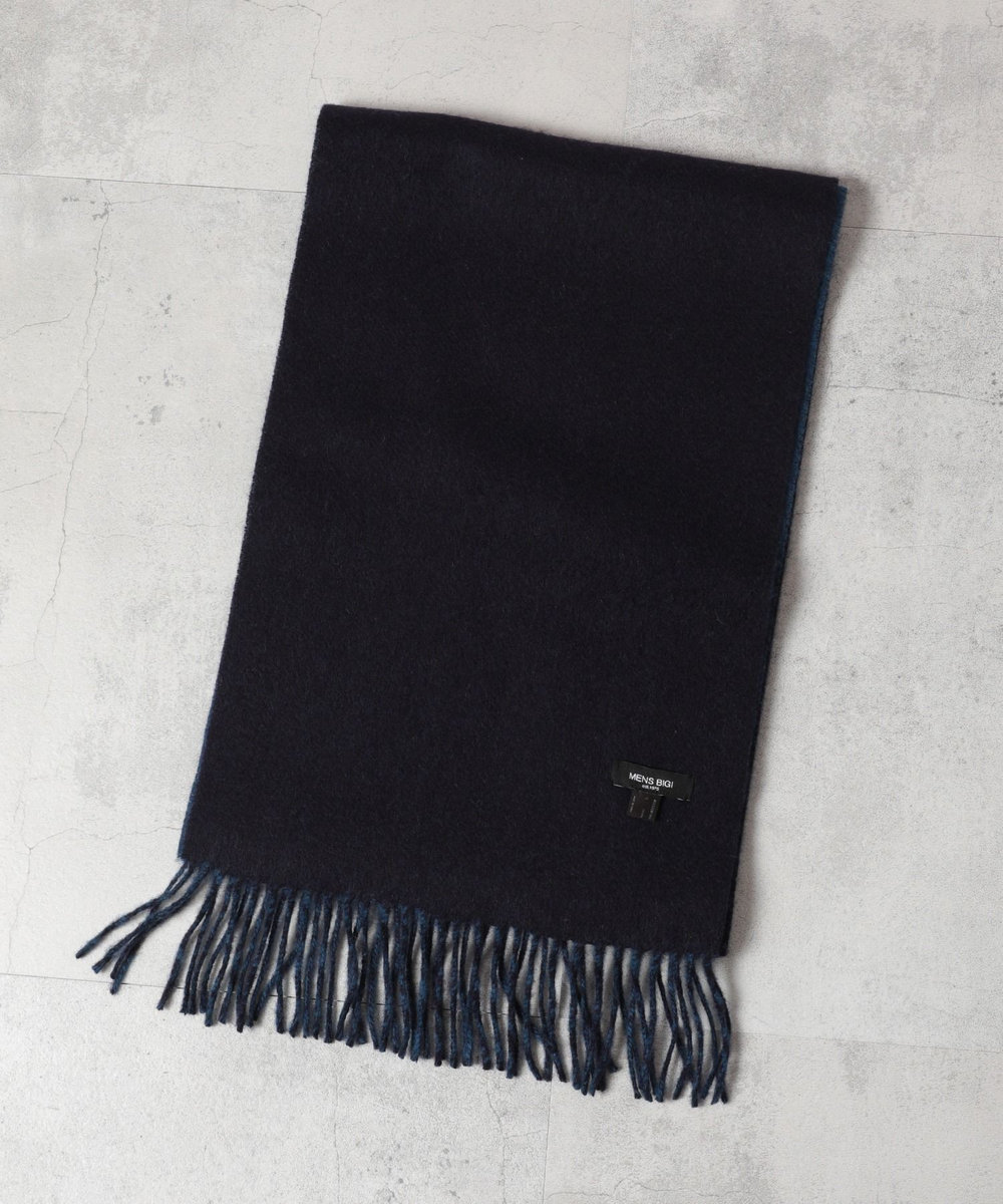 MEN'S BIGI リバーシブルウールマフラー ネイビー
