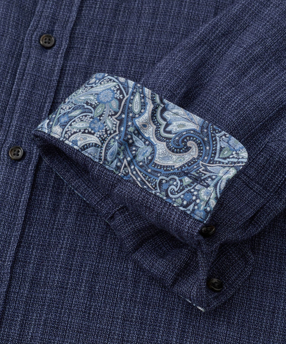 MEN'S BIGI メランジ 七分袖シャツ ネイビー