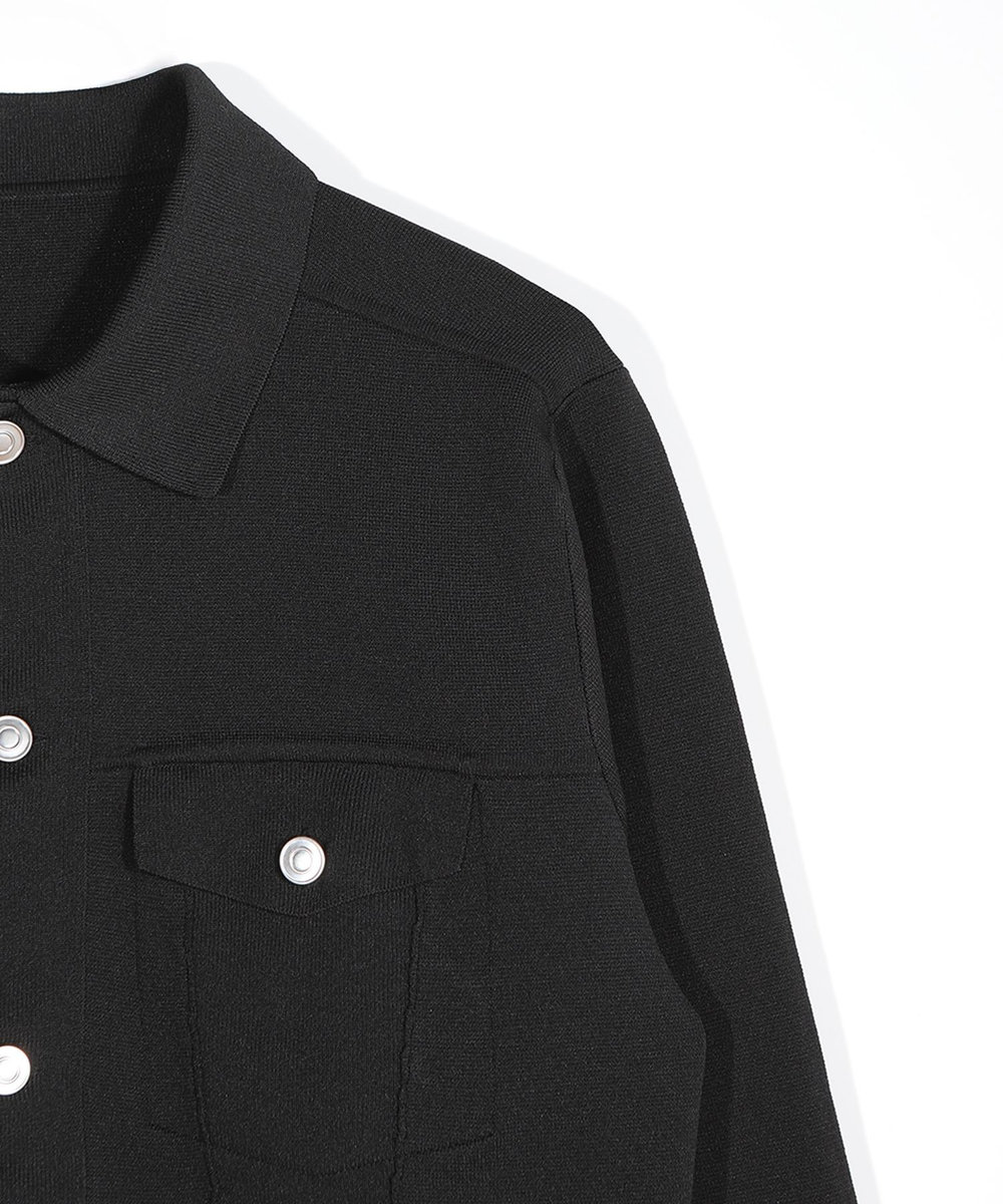 MEN'S BIGI デニムジャケット風ミラノリブニットアウター ブラック