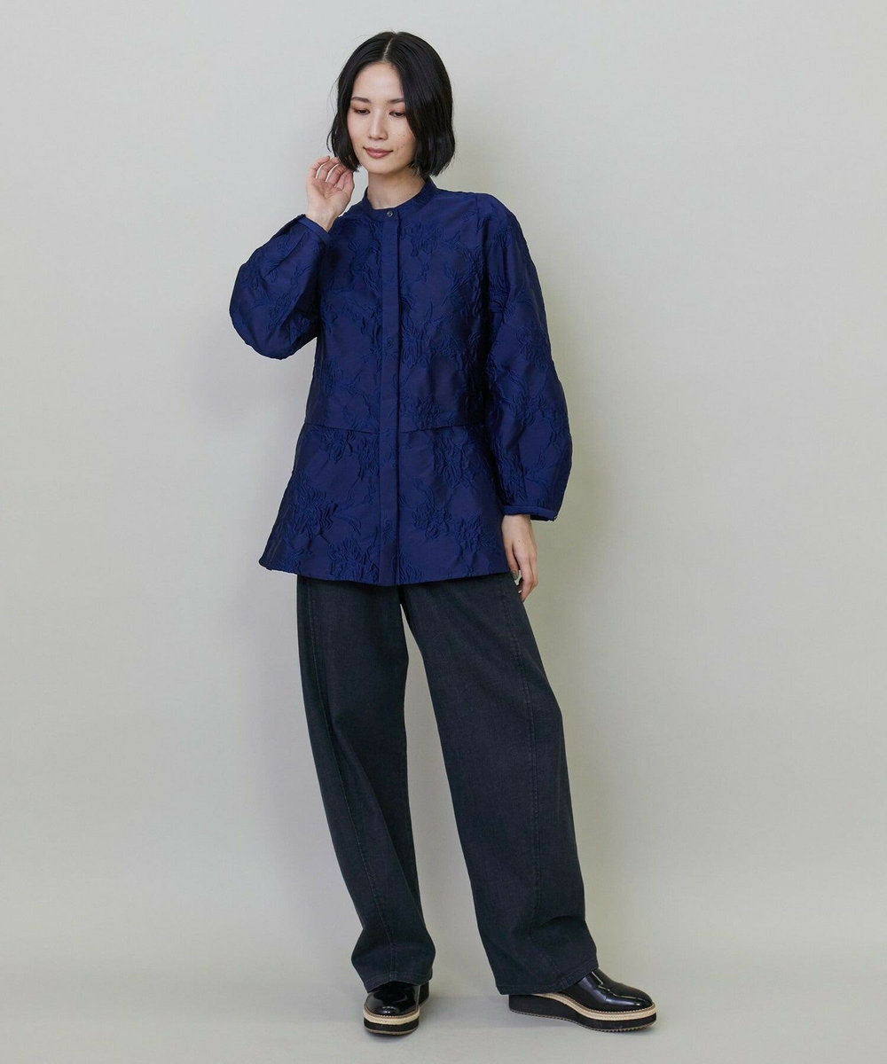 L'EQUIPE フラワージャガードブラウス ブルー