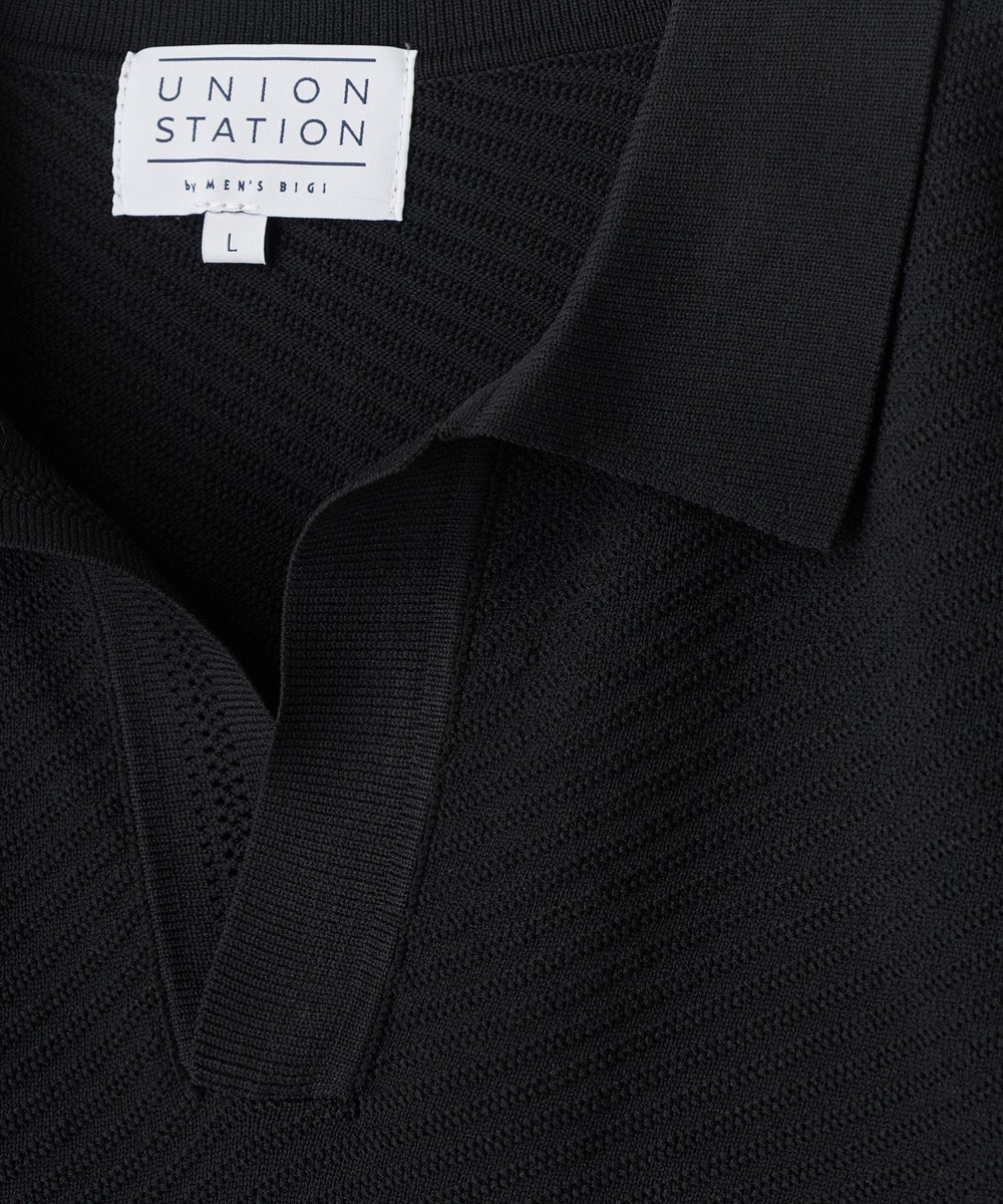 UNION STATION ポリエステルニットポロシャツ ブラック