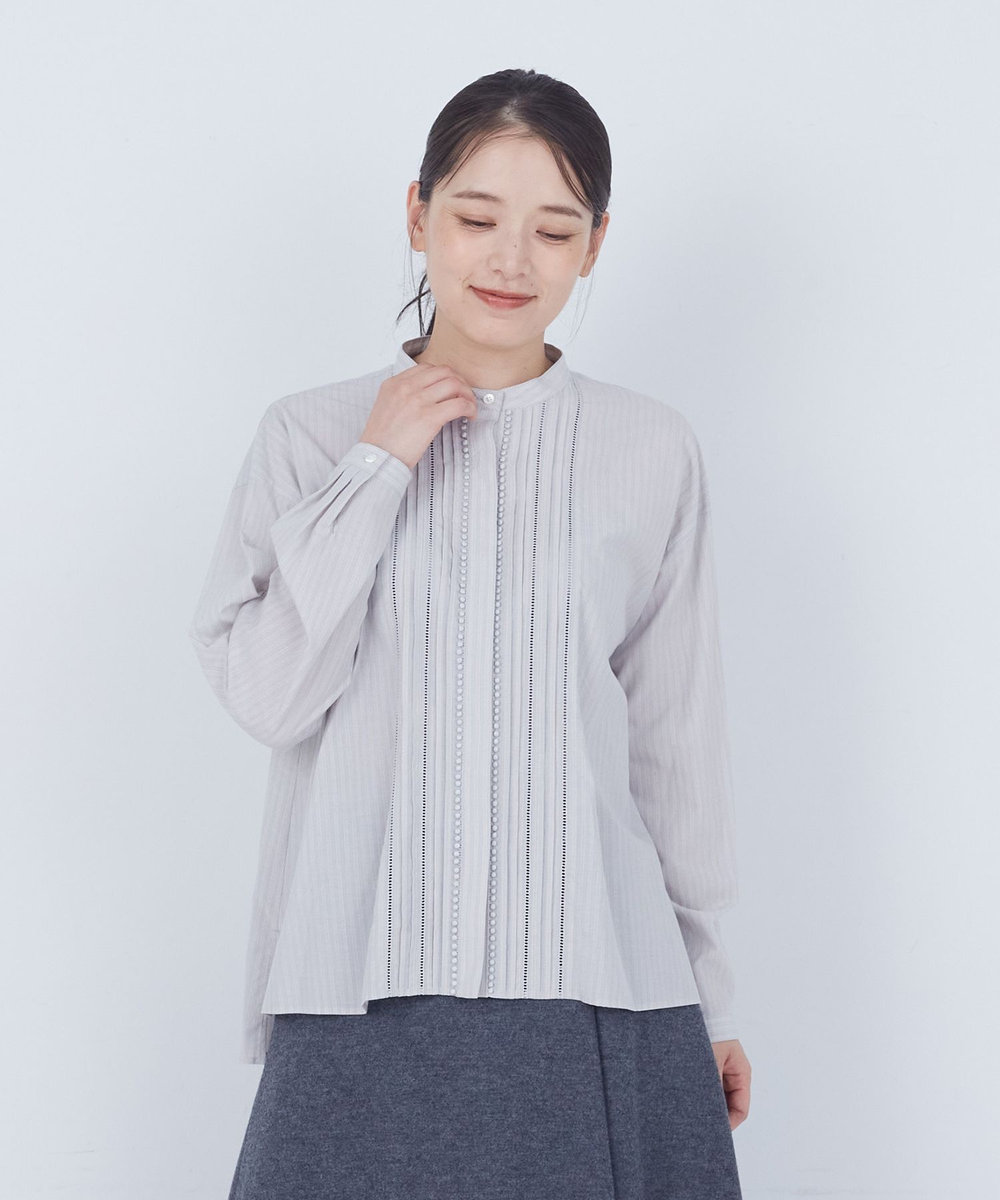 ADIEU TRISTESSE レース付きピンタックブラウス グレー系その他