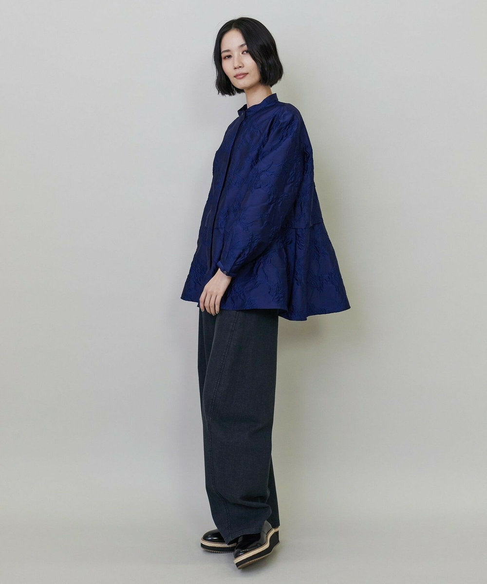 L'EQUIPE フラワージャガードブラウス ブルー