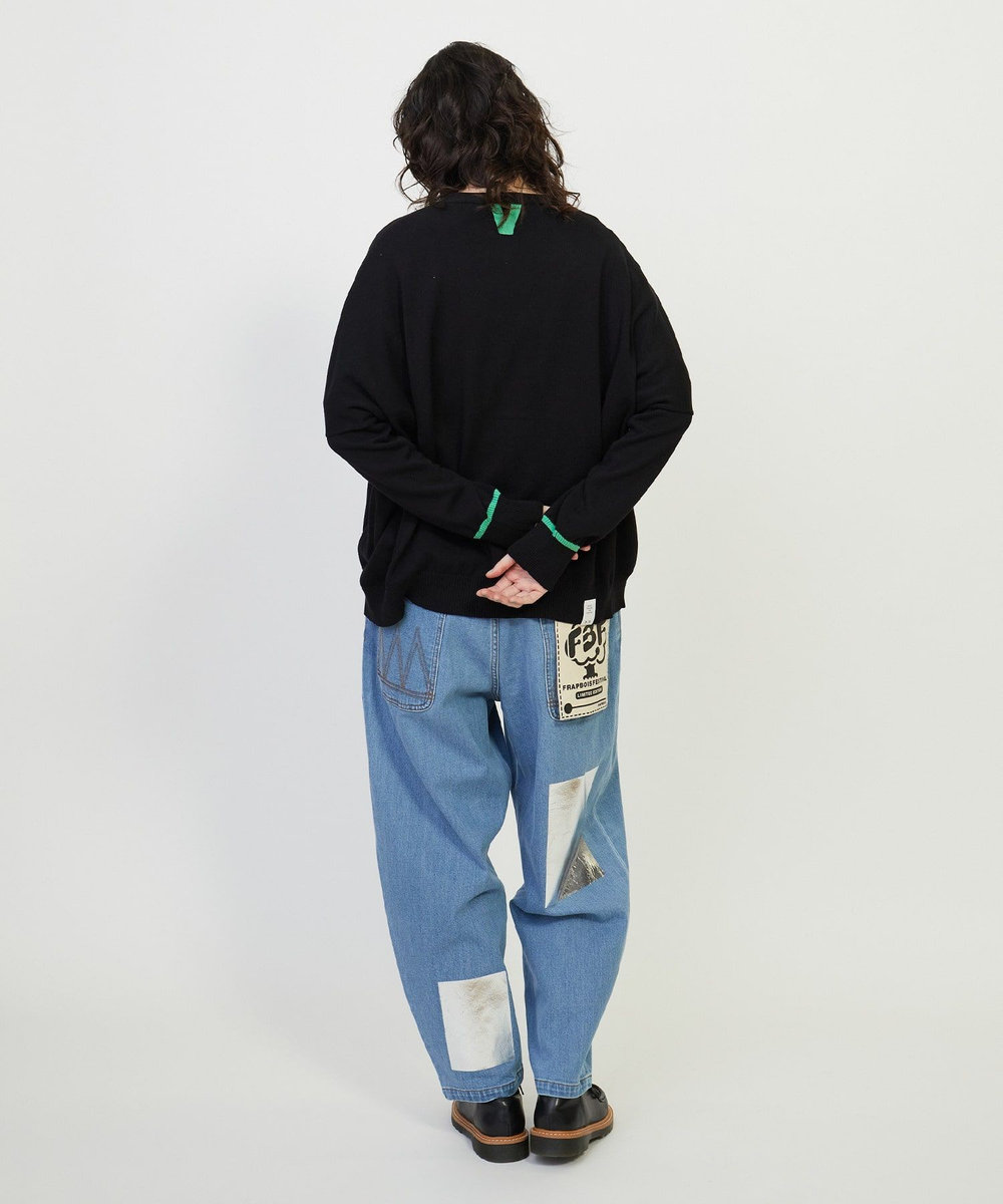 FRAPBOIS フラフェス 箔プリント加工デニム パンツ サックスブルー