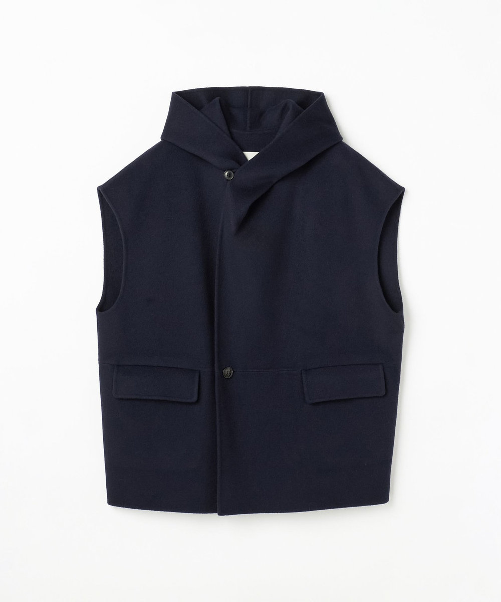 DÉPAREILLÉ DOUBLE FACE BEAVER PONCHO GILET / ダブルフェイスビーバーポンチョジレ ネイビー