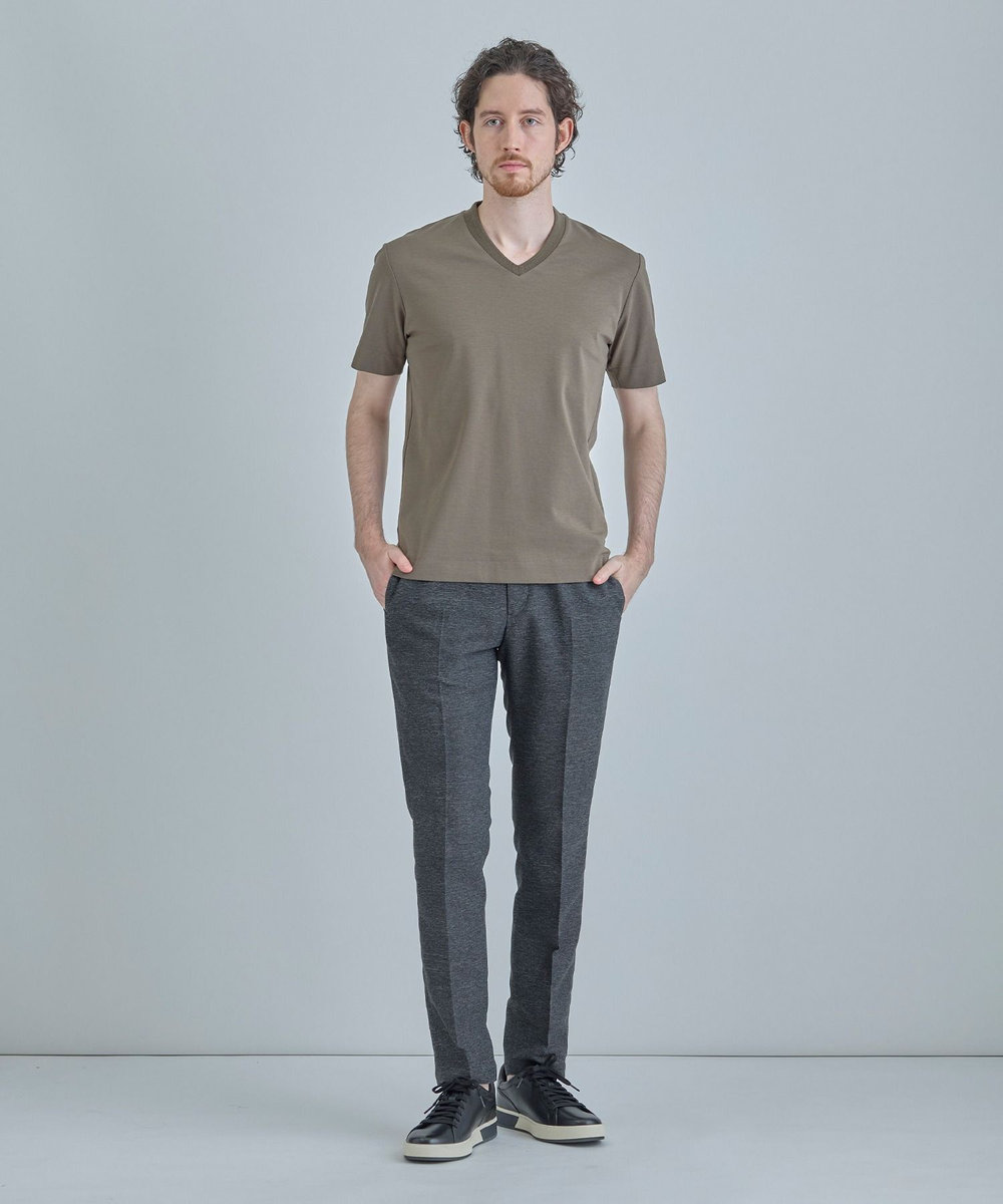 MEN'S BIGI 【ACTIVE TAILOR/アクティブテイラー】シルケットスムースVネックTシャツ＜接触冷感 / UVカット＞ ブラウン