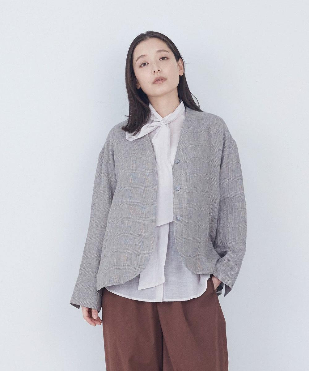 ADIEU TRISTESSE リネングレンチェックジャケット グレー系その他