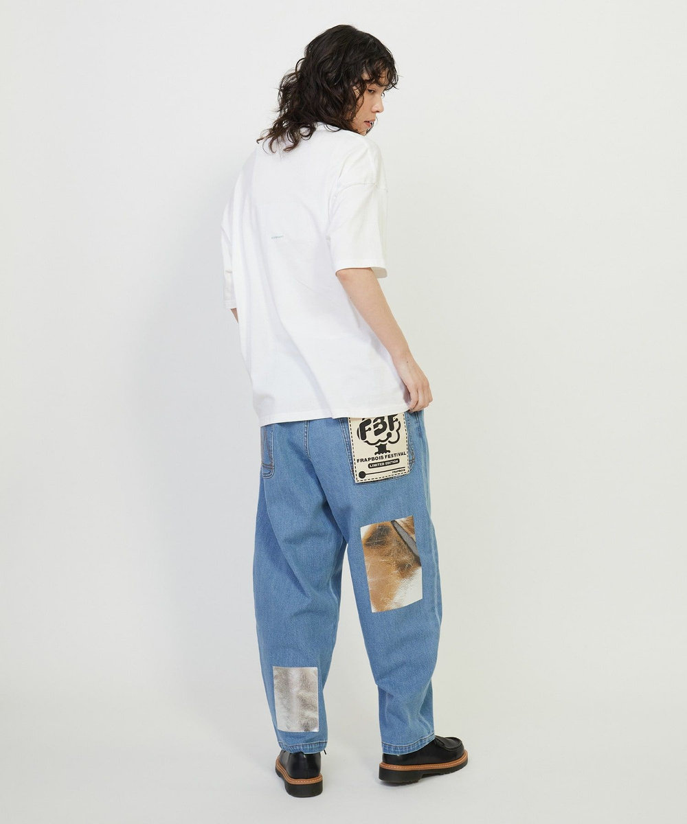 FRAPBOIS フラフェス 箔プリント加工デニム パンツ サックスブルー