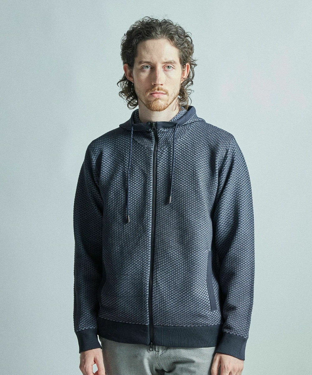 MEN'S BIGI ハニカムニット ジップパーカー ネイビー