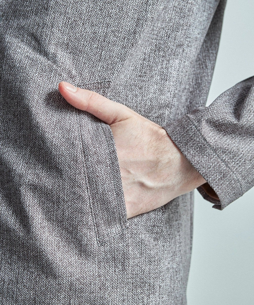 MEN'S BIGI ドットエアーヘリンボーンプリントスタンドカラージャケット＜保温/透湿/撥水/防シワ/ストレッチ＞ チャコールグレー
